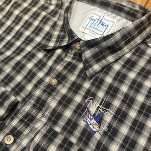 Guy‎ Harvey Shirt Mens 2XL Black Gray Plaid Vented Fishing Button Up